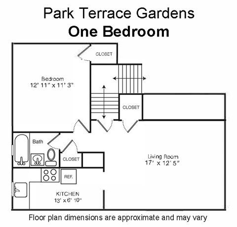 Floor plan for 1 bed, 1 bath